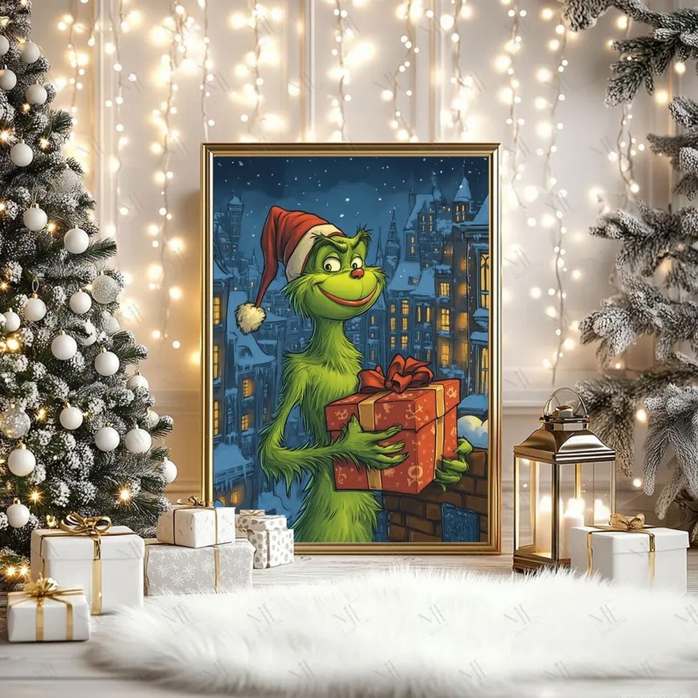 Grinch de Navidad, Decoración de Navidad, Impresión de Baño Retro, Arte de Navidad, Sin Marco