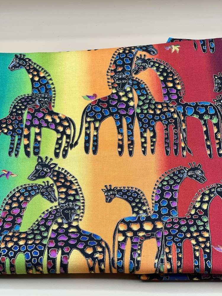 Laurel Burch Jungle Songs Giraffe Rainbow Fabric 37x45 Brand New