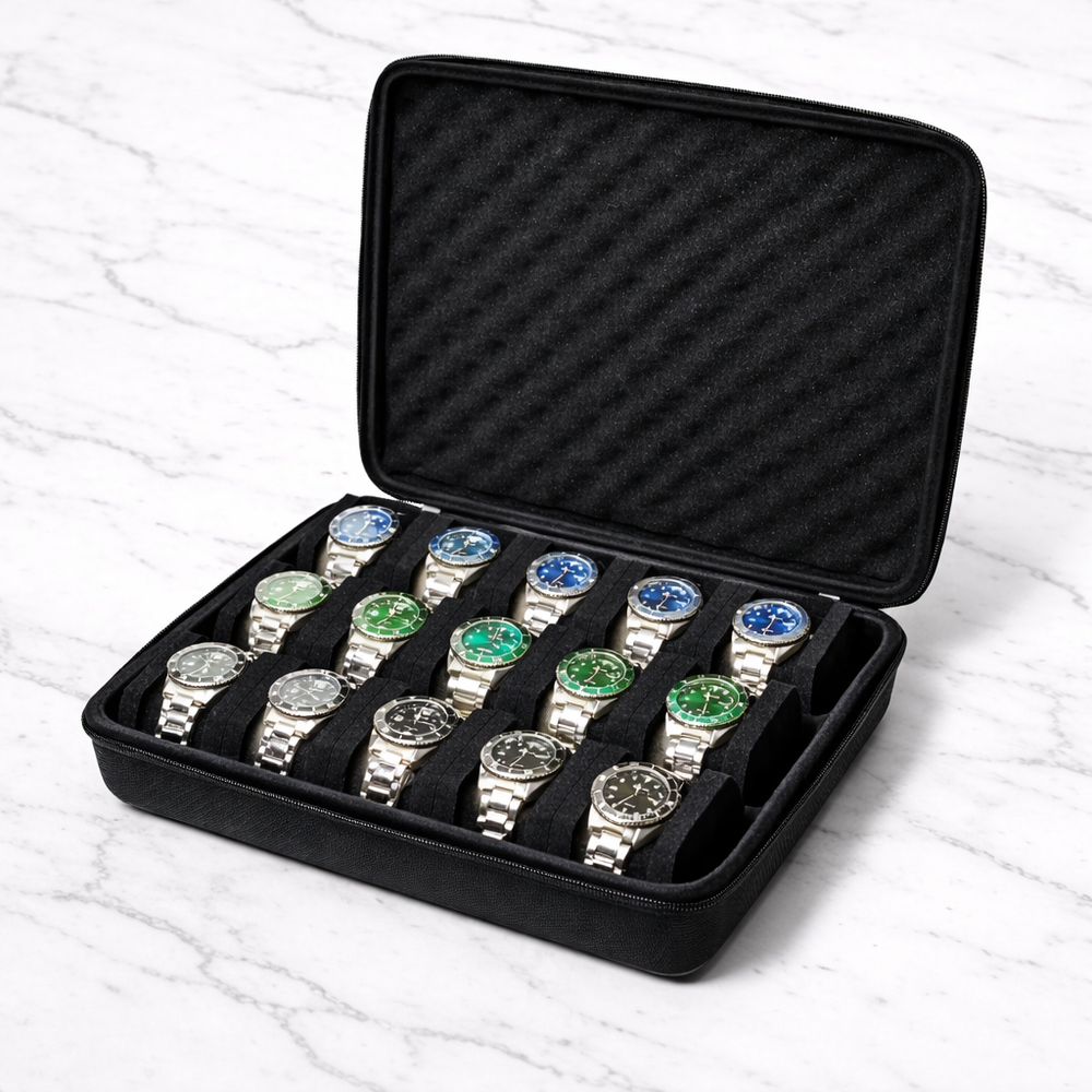 Hard Shell 15 Slot Watch Storage Case Foam Pillow Travel Organizer Box