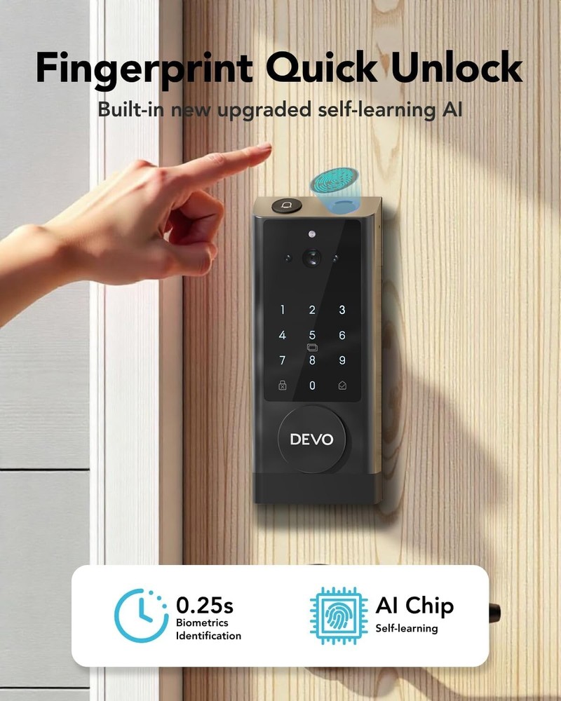 Smart 6-in-1 WiFi Door Lock with Camera Fingerprint Keyless Entry & Doorbell