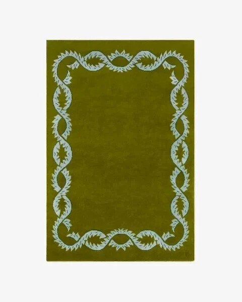 Hand Tufted Area Rug Green Color Nz Wool Handmade Modern Design For Hallway Room