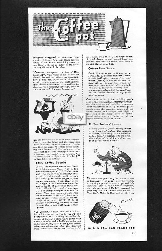 MJB COFFEE COMPANY SAN FRANCISCO 1945 THE COFFEE POT REPORT AD
