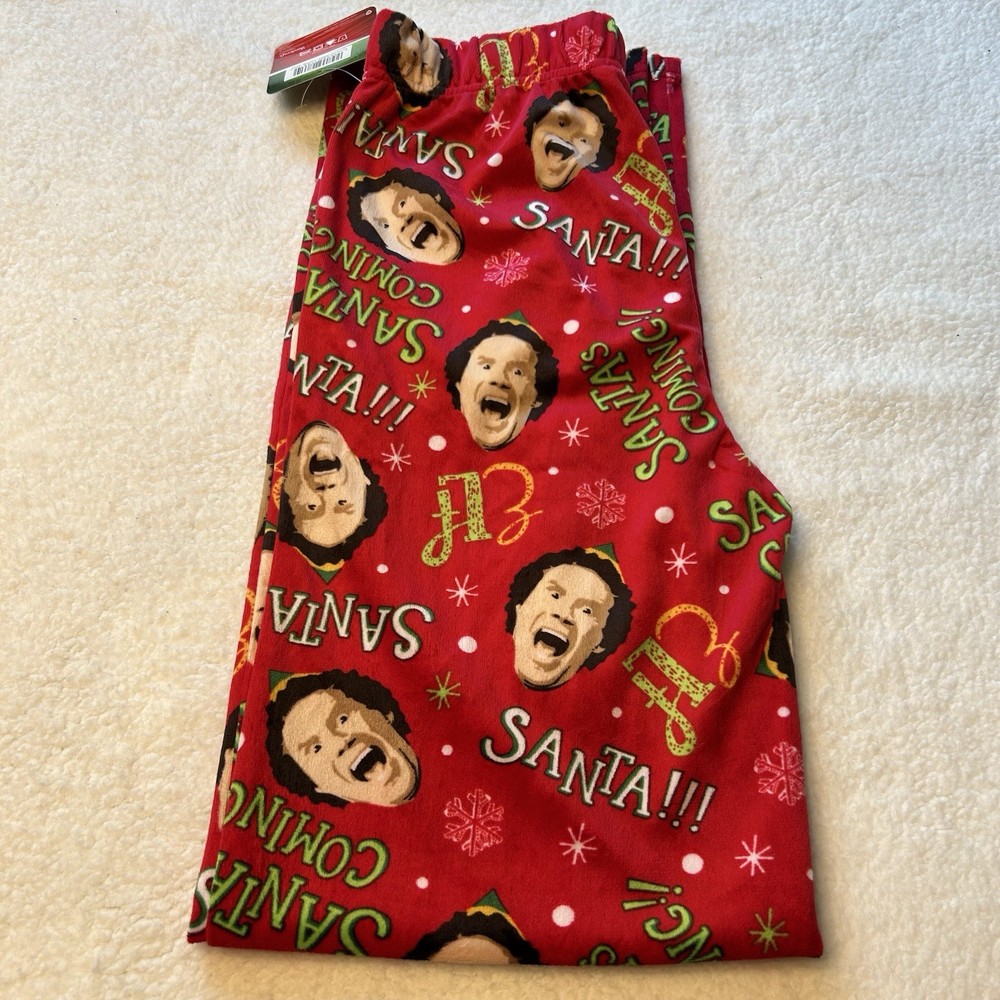 Elf The Movie “Santa’s Coming” Pajama Lounge Pants Sz Sm Red, Green Graphic