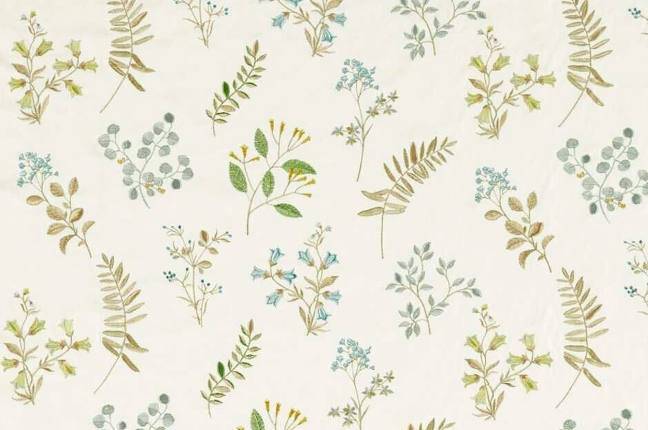 CLARKE & CLARKE CURTAIN FABRIC DESIGN Brigette 1.9 MTR APPLE/MINERAL EMBROIDERED