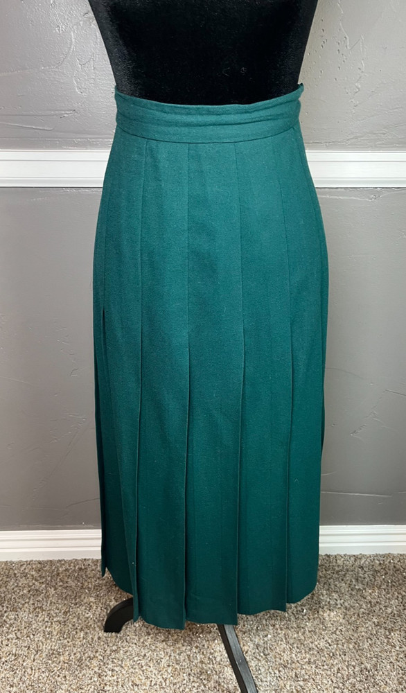 Vintage Talbot's Wool Pleated Skirt Women Sz 12 Green Midi Made in USA 80's 90's