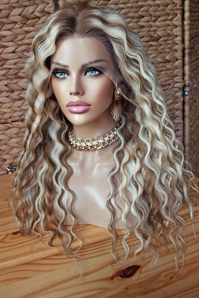 22 Inch Ombre Highlight Blonde Deep Wave Wig 100% Human Hair 13x4 Lace Front Wig