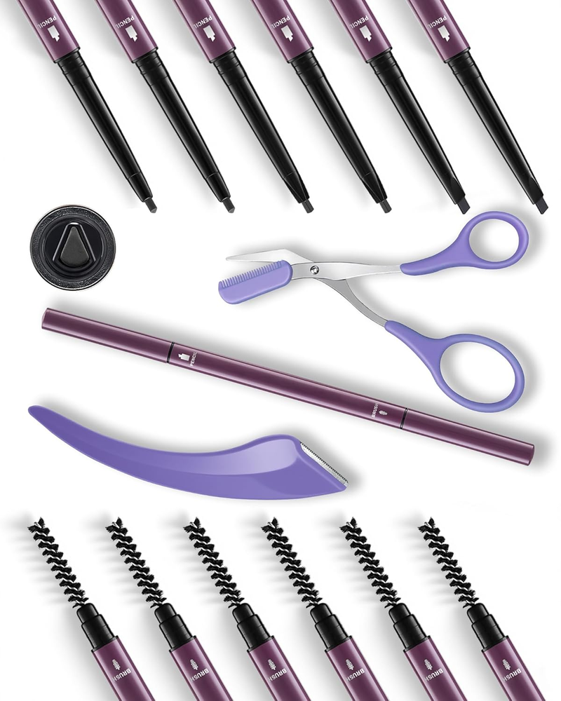 6Pcs Microblading Eyebrow Pencils Black Waterproof Eye Brow Pencil W/Eye Brow Ra