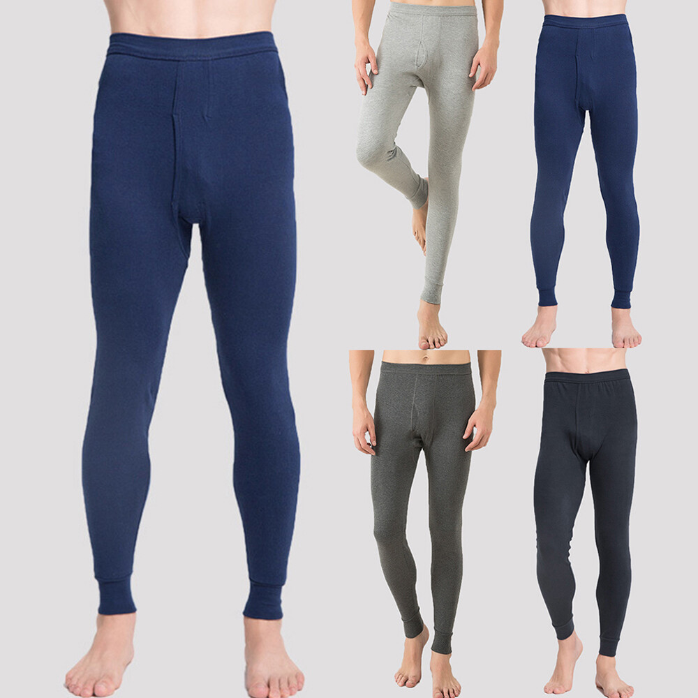 Men Cotton Winter Fleece Lined Thermal Long Johns Bottom Nightwear Pants Comfy