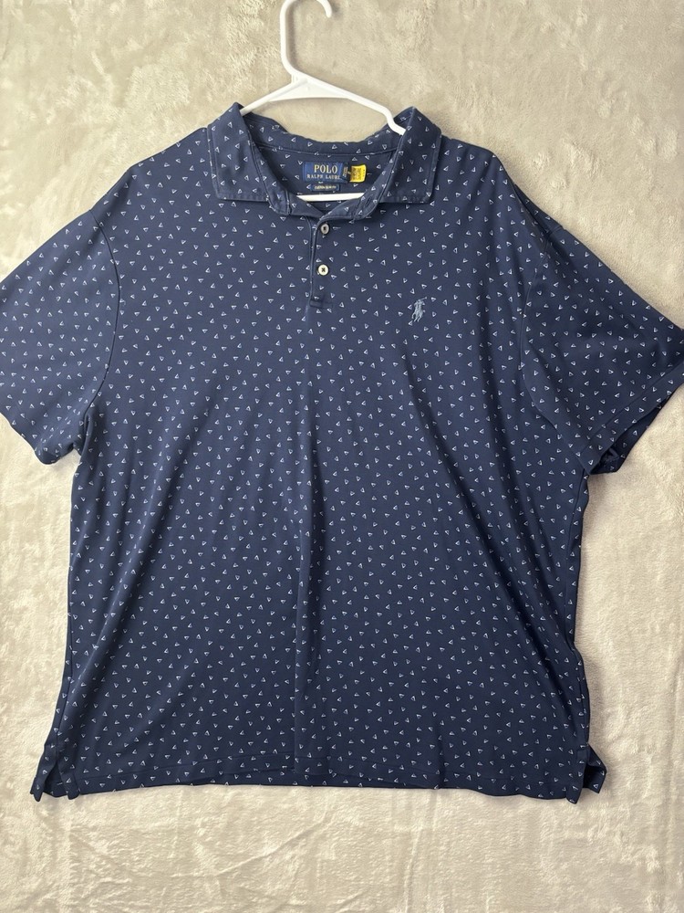 Polo Ralph Lauren Polo Shirt XXL Men Blue Triangle Print Short Sleeve Cotton