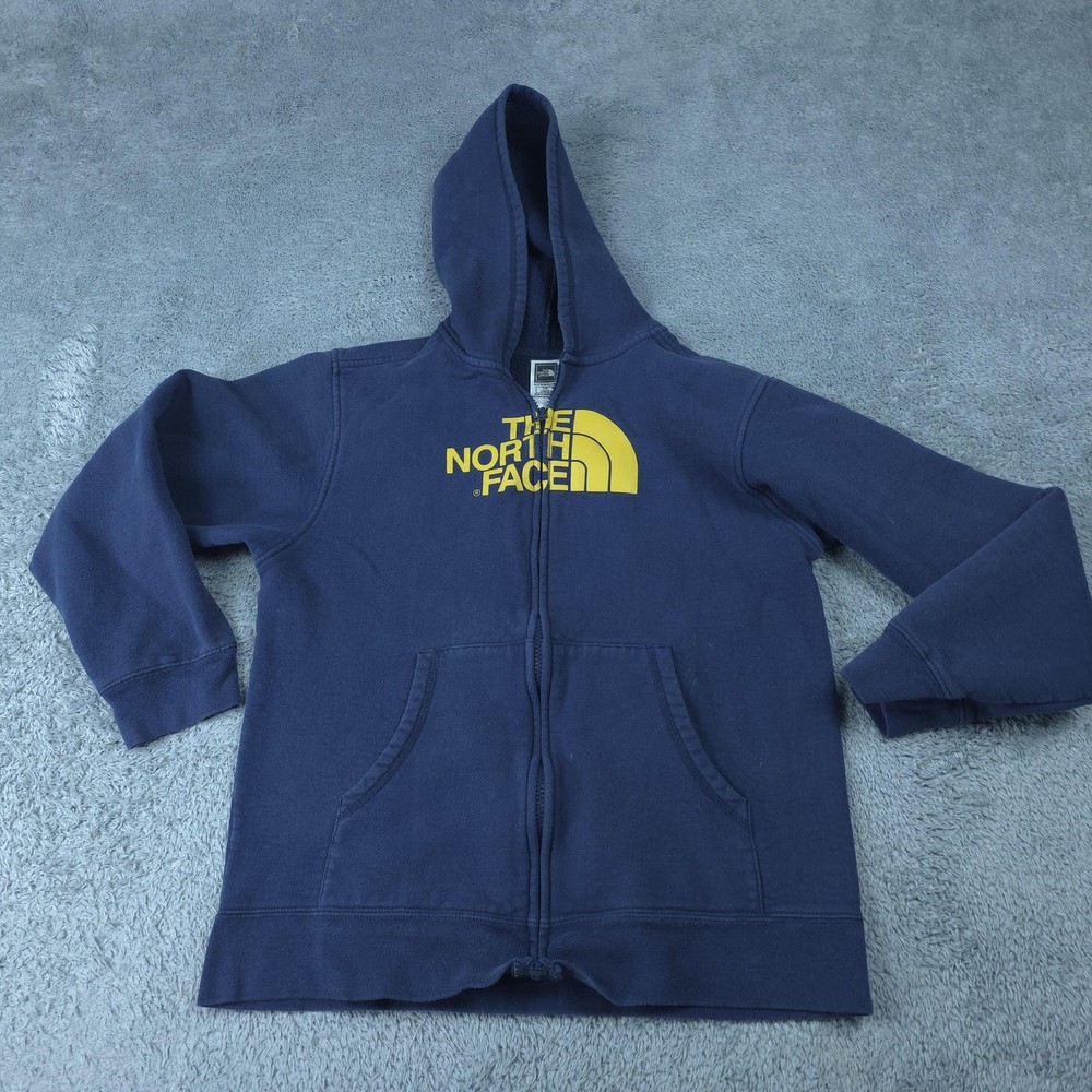 The North Face Hoodie Boys 14/16 Blue Full Zip Fleece Sweatshirt Graphic Logo