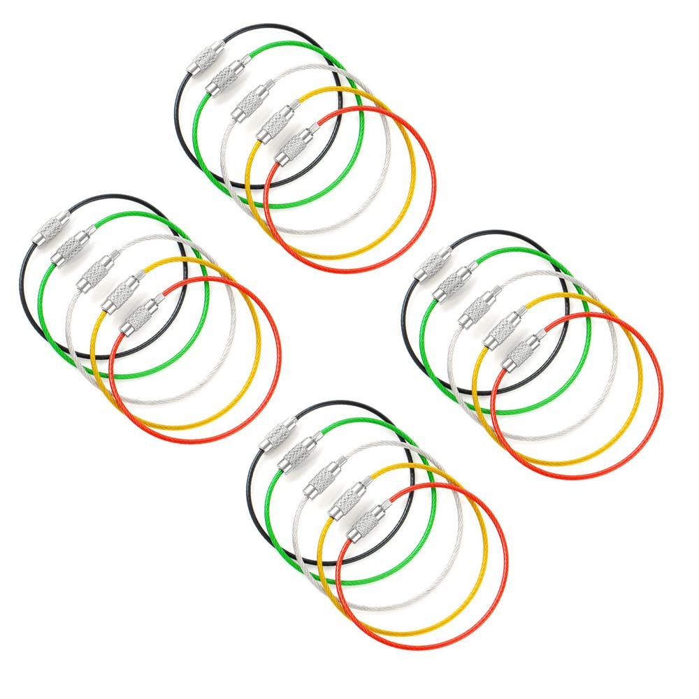 Screw Locking Stainless Wire Keychain Cable Rope Key Holder Rings Cable Outdoor