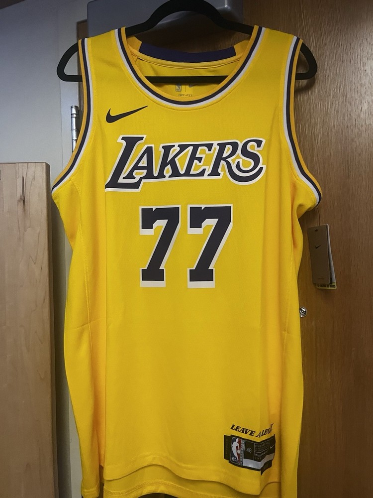 Nike Los Angeles Lakers Doncic #77 NBA Dri-Fit Jersey Yellow Purple Size Large