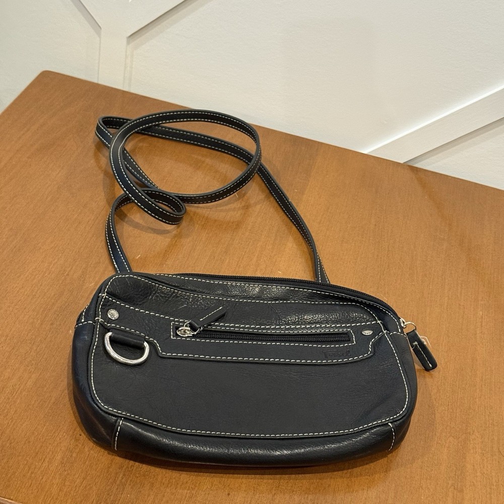 Fossil Pebbled Small Leather Black Crossbody Purse Shoulder Bag