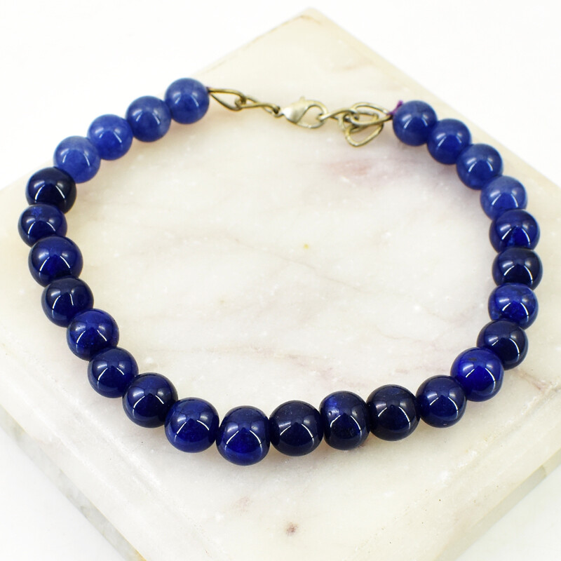 100.00 Cts Natural 8 Inches Long Blue Onyx Round Shape Beads Bracelet JK-07E236