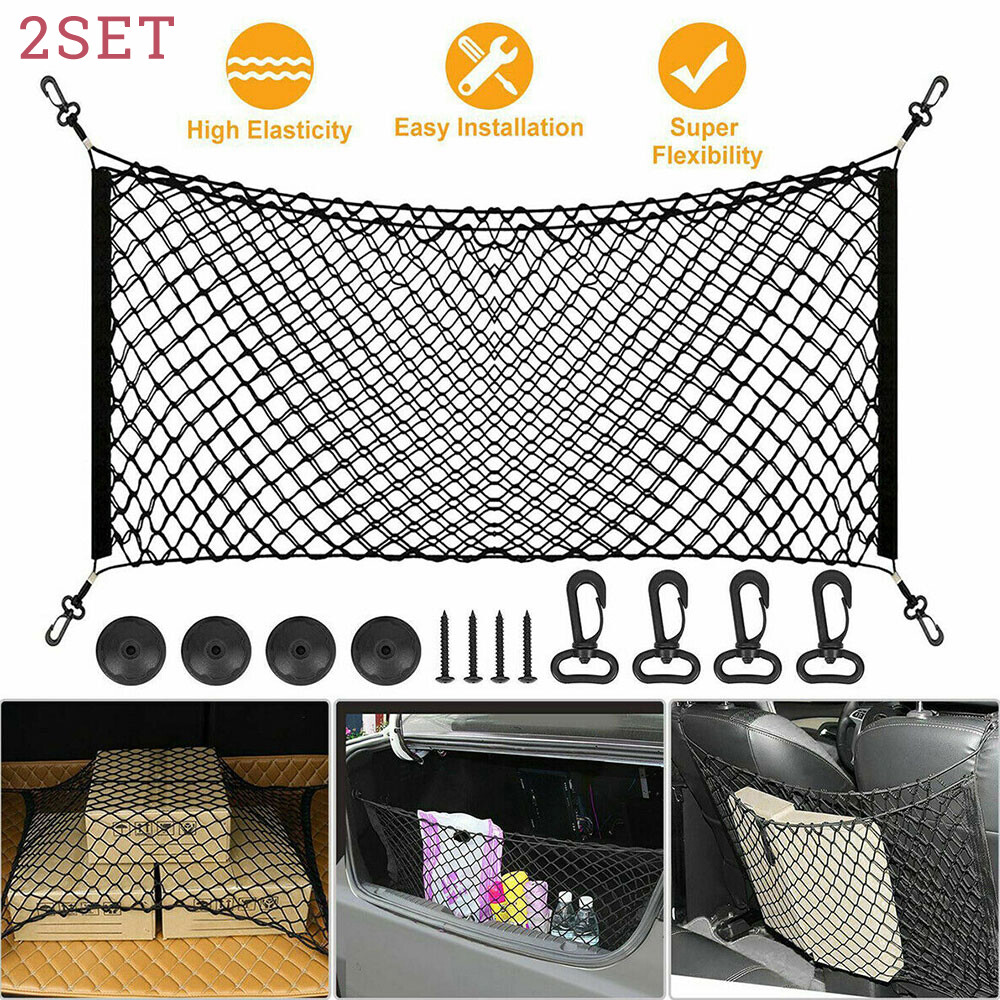 2set Rear Trunk Envelope Style Cargo Net for CHEVY SILVERADO GMC SIERRA RAM 2013