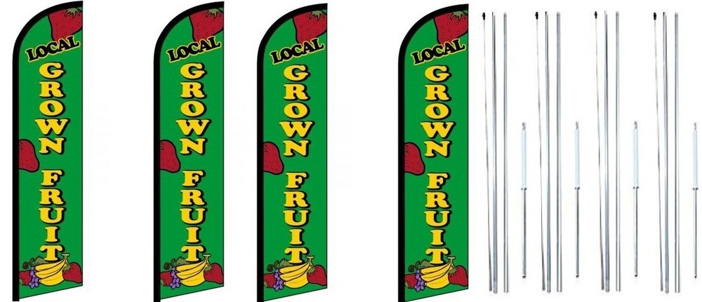 Local Grown Fruit Windless Flag With Complete Hybrid Pole set- 4 pack