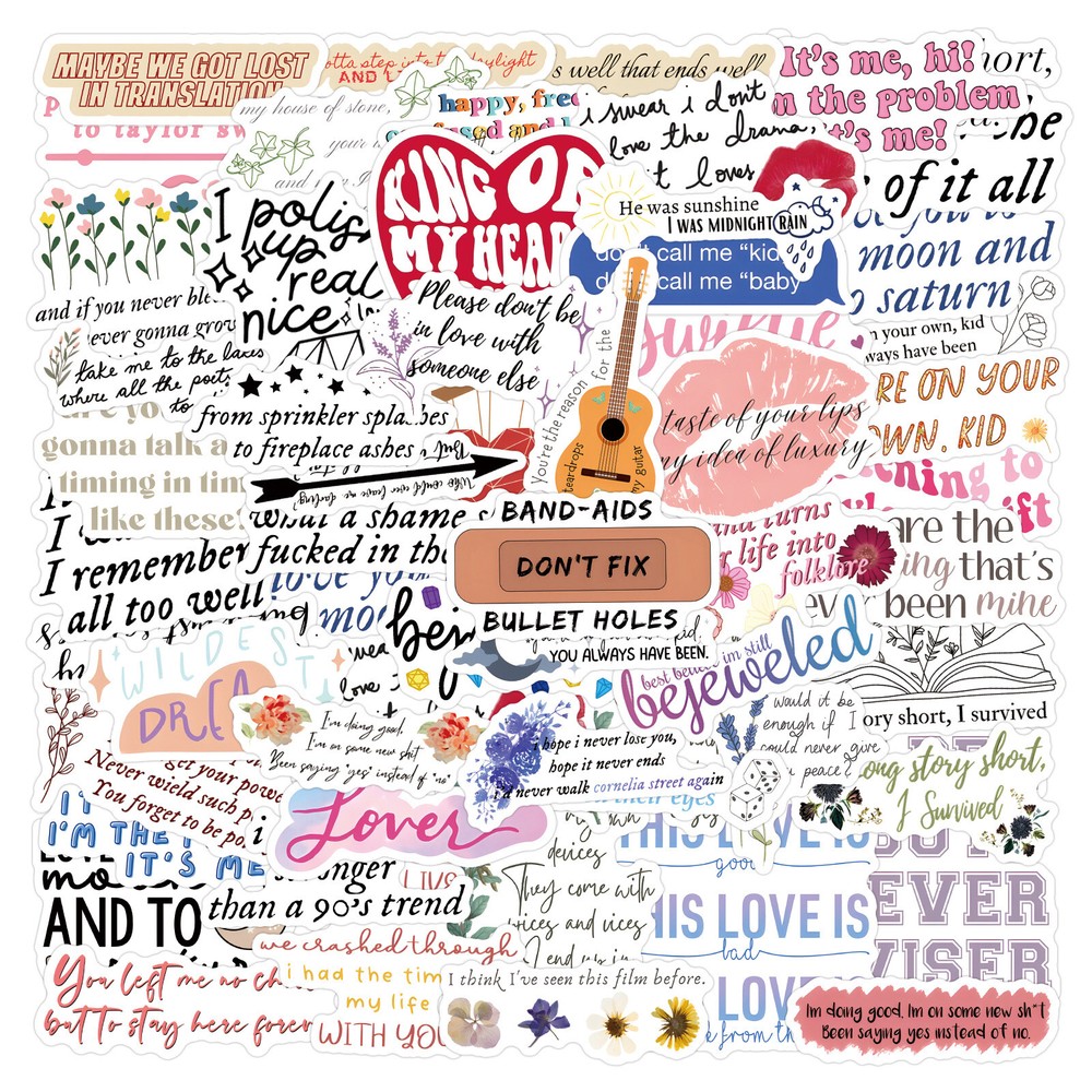 110Pcs Taylor Lyric Stickers for Phone Case water bottle laptop Waterproof