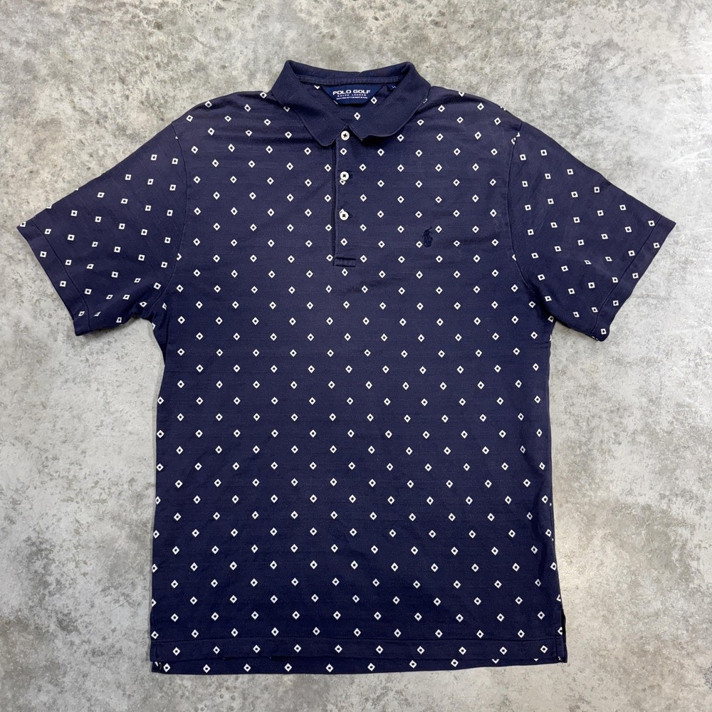 Polo Ralph Lauren Polo Golf Shirt Mens Medium Blue Geometric Cotton Print Golf