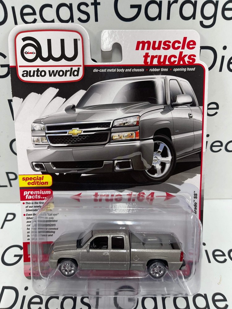 AUTO WORLD 2006 Chevy Silverado SS Silver Birch Metallic 1:64 Diecast Muscle Tru