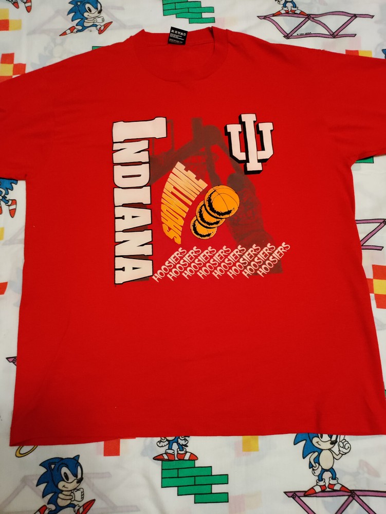 Vtg Fruit Of The Looms Mens Indiana Hoosiers NCAA Basketball T Shirt Red Sz XL