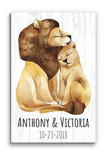 Custom Valentines Day Gift Two Lions Personalized Rustic Wooden Sign For Couples-image