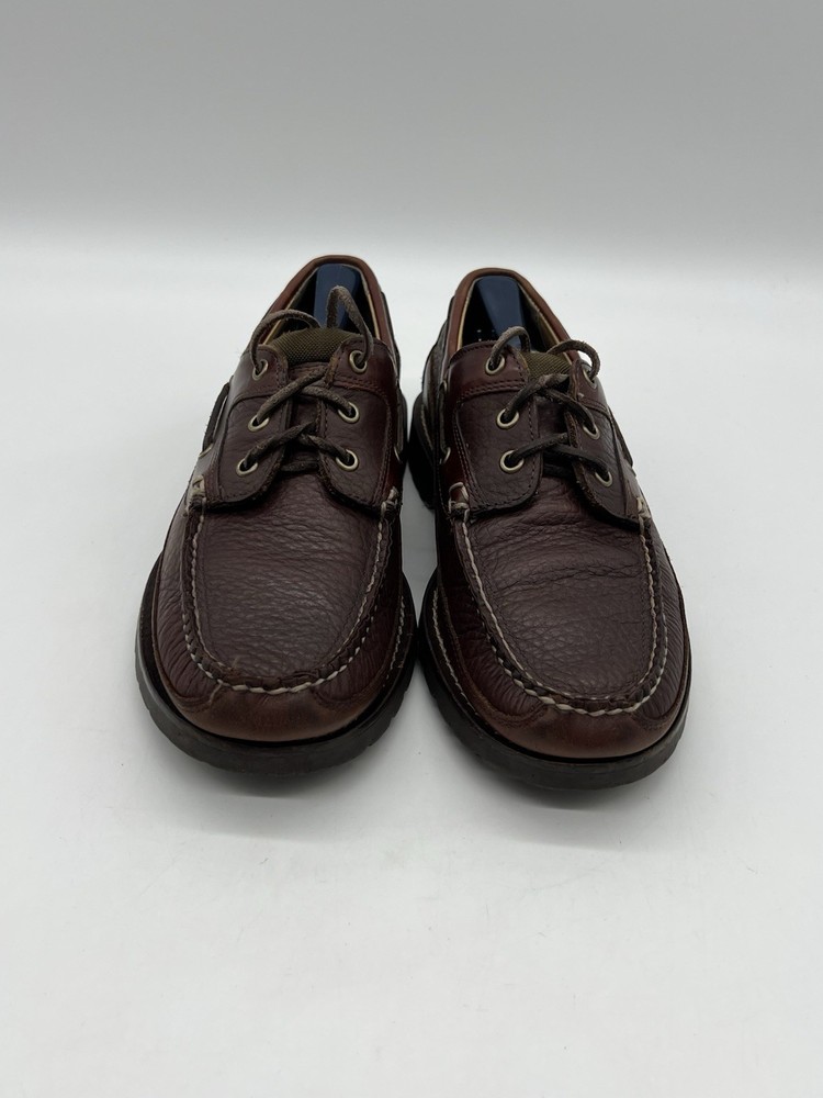 LL Bean Allagash Moc Mens 9D Bison Brown Leather Hand Sewn Casual Shoes.