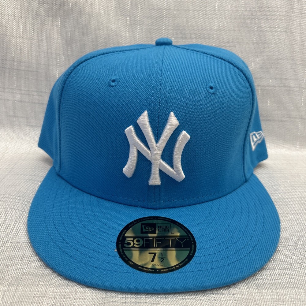 New York Yankees New Era 59FIFTY Fitted Cap HAT BABY LIGHT BLUE WHITE Size 7 1/2