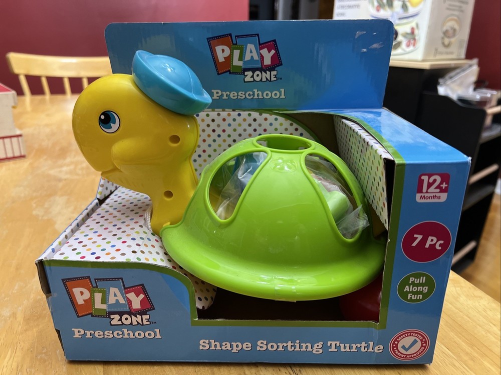 Play Zone Preschool Shape Sorting Green And Yellow Turtle With Blue Hat NIB