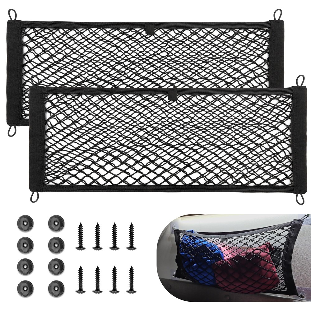 2-Piece Elastic Cargo Net Mesh for Trunk RV Boat Storage Organizer