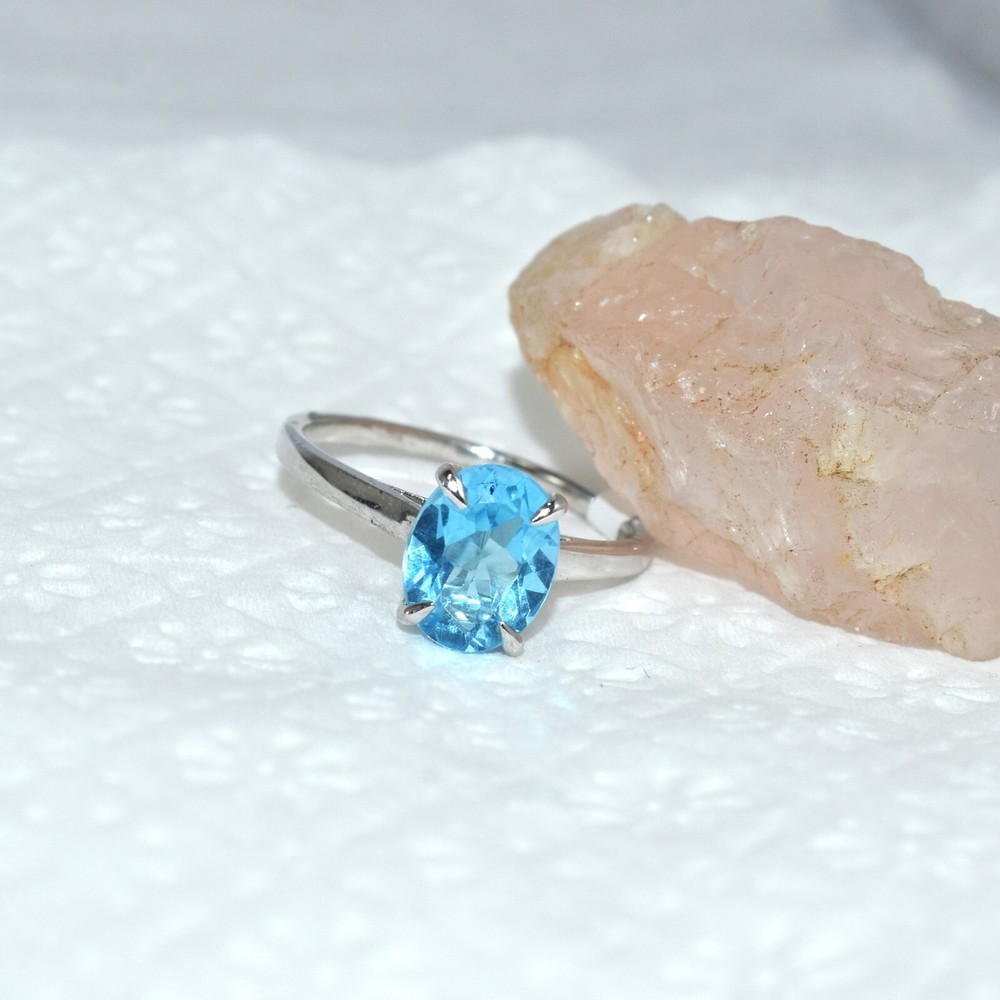 100% Genuine Silver Ring Natural Blue Topaz Ring Wedding and Anniversary Ring