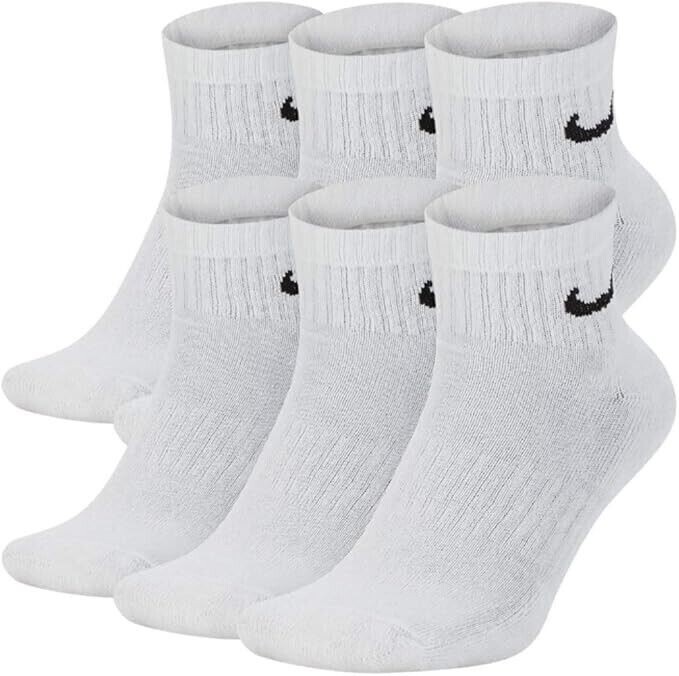 Nike Unisex White Cushioned Ankle Training Socks 6-Pack Large
