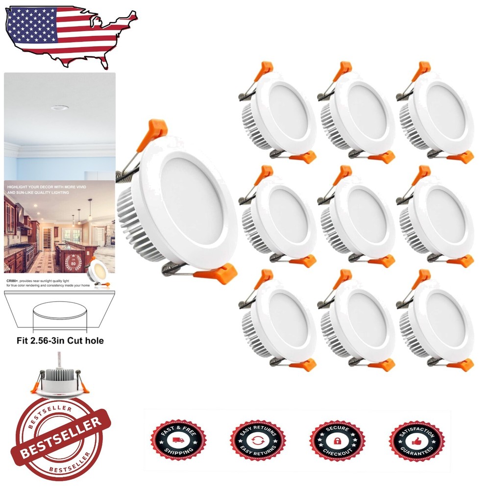 10-Pack 5W Dimmable LED Recessed Lighting Kit with 3000K Warm Glow
