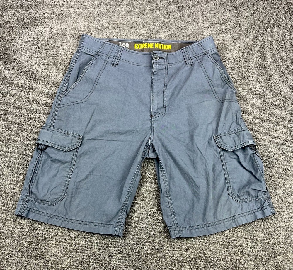 Lee Extreme Motion Cargo Shorts Mens 32 Blue Belt Loops Utility