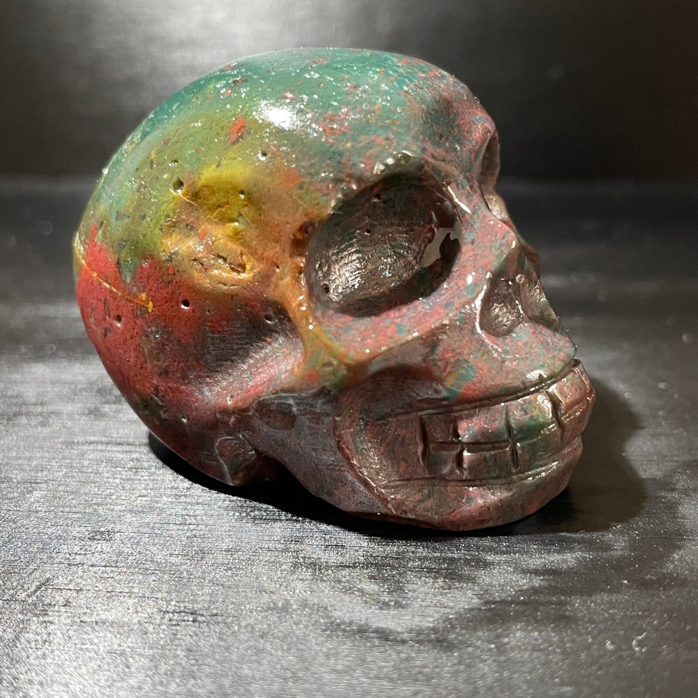 108g Natural Ocean Jasper Skull Carved Crystal Quartz Stone Reiki Healing