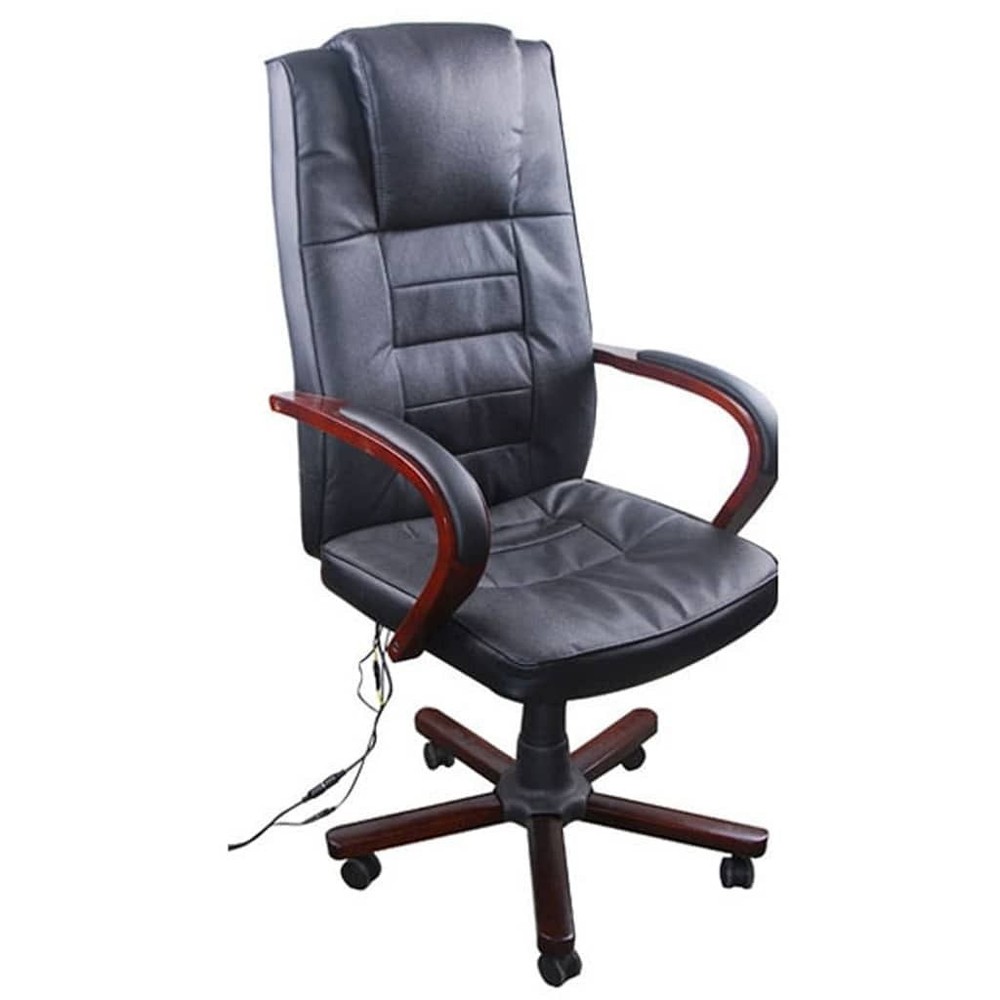 Black VidaXL Massage Chair 75% Leather 25% PVC with Wooden Frame  