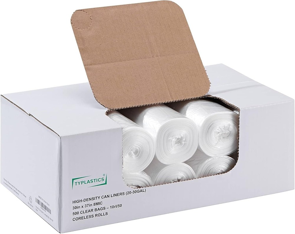 Bulk 20-30 Gallon Clear Trash Bags - 500 High Density & Leak-Proof Liners