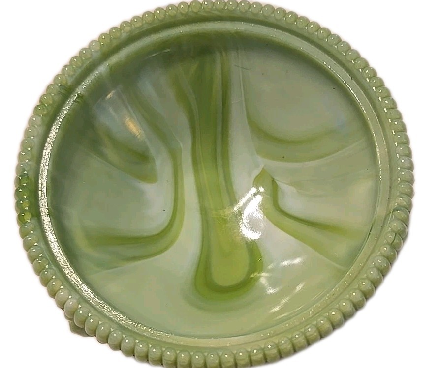Vintage Westmoreland Candy Dish Green & White Swirl Pattern