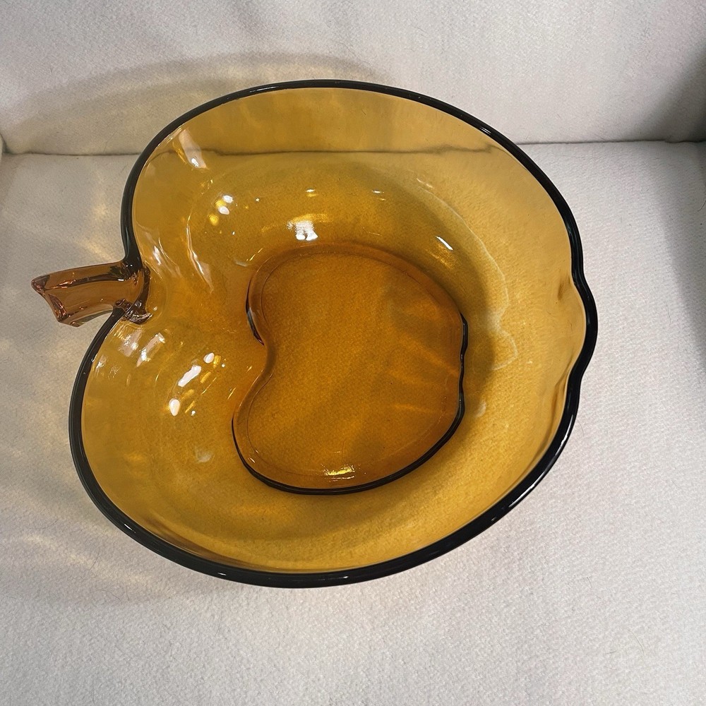 Hazel Atlas Amber Glass Apple Bowl MCM 1960's Dessert, Fruit, Salad