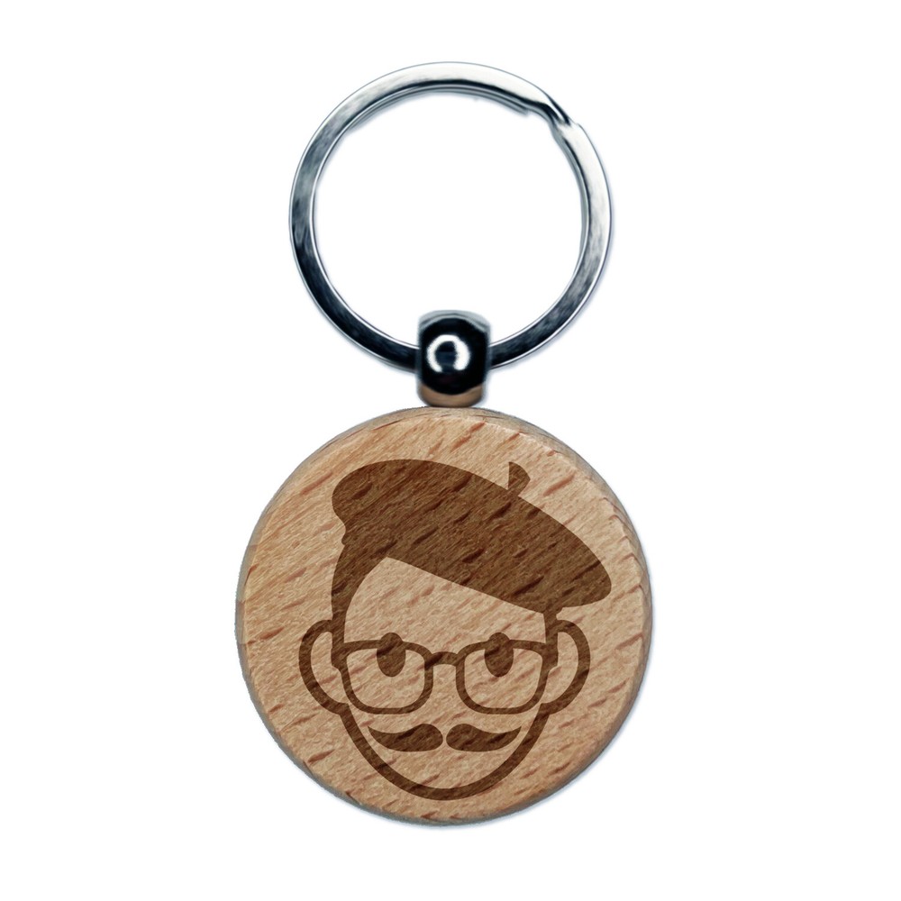 Artist Icon Engraved Wood Round Keychain Tag Charm