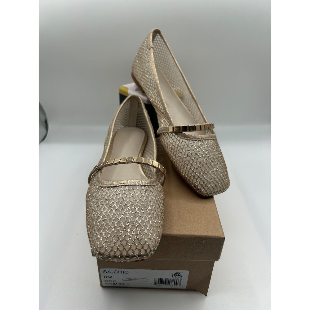 NEW Sanctuary:Chic,Metallic Flats,Warm Gold,Square Toe,Studded Strap,Women's: 8M