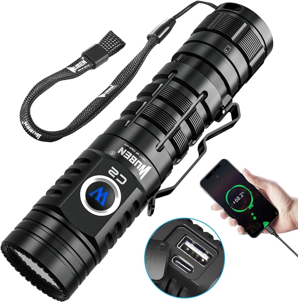 2000 Lumens Rechargeable Tactical Flashlights w... C2 Flashlights High Lumens