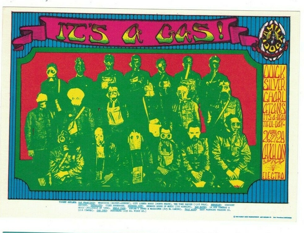 QUICKSILVER CHARLATANS AVALON BALLROOM FAMILY DOG POSTCARD FD-116 N/M B-14