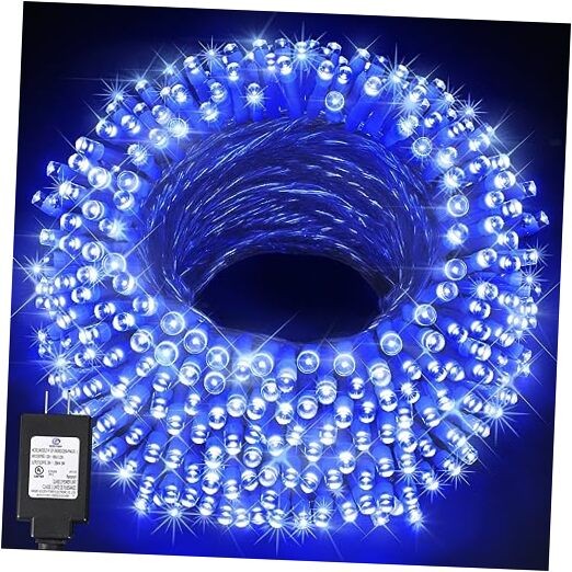 500 LED Blue Christmas String Lights – 197FT, 8 Modes, Memory Function, Outdoor Use