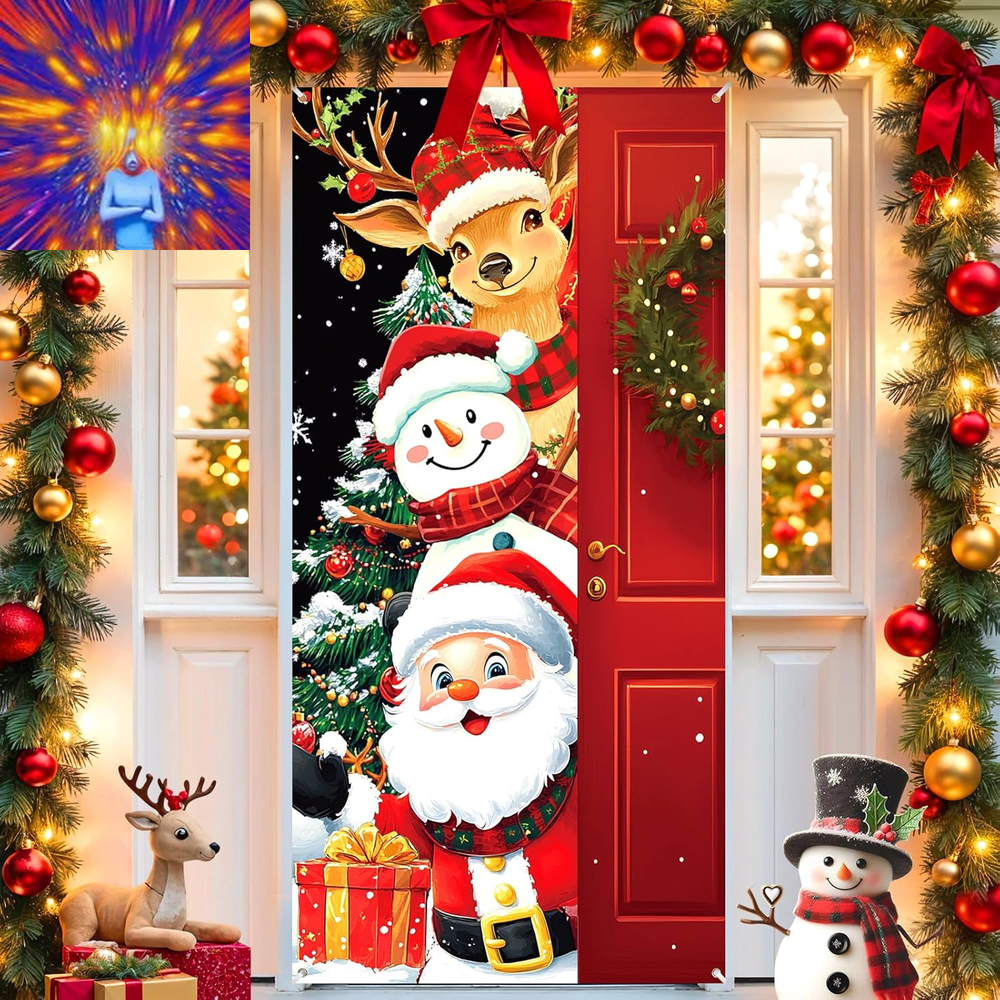 Christmas Door Cover Decoration Funny Santa Claus Snowman Reindeer Christmas Doo