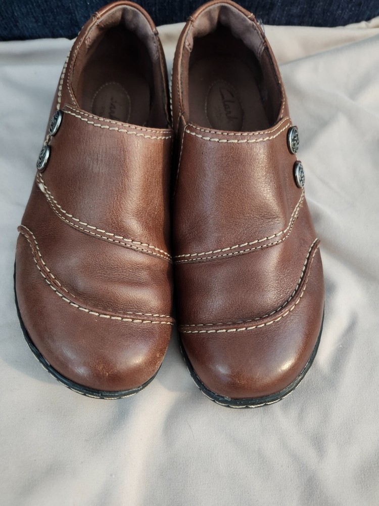 Clarks Womens Ashland Alpine Slip On Loafers Brown Bendable Comfort Shoes #62922