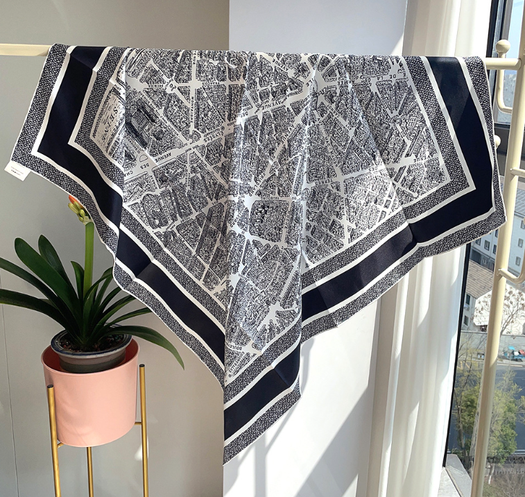 14 Momme Twill Silk Wrap Scarf Square Shawl Bandanna 88X88cm diagram Print new