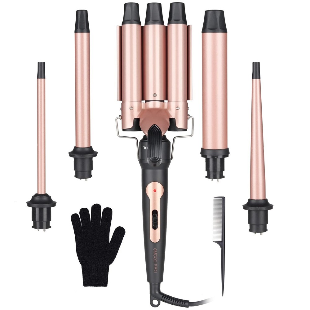 Emocci Pro Large 3 Barrel Wand Curling Iron Hair Crimper with 0.35-1.25 Inch Ceramic Barrels