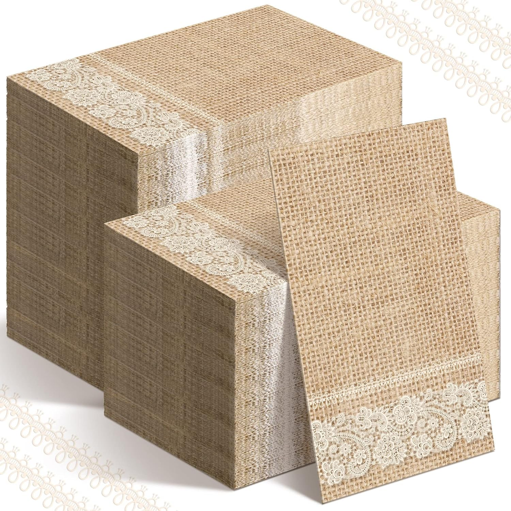 200 Pieces Disposable Hand Towels for Bathroom Burlap Printed Guest Napkins D...