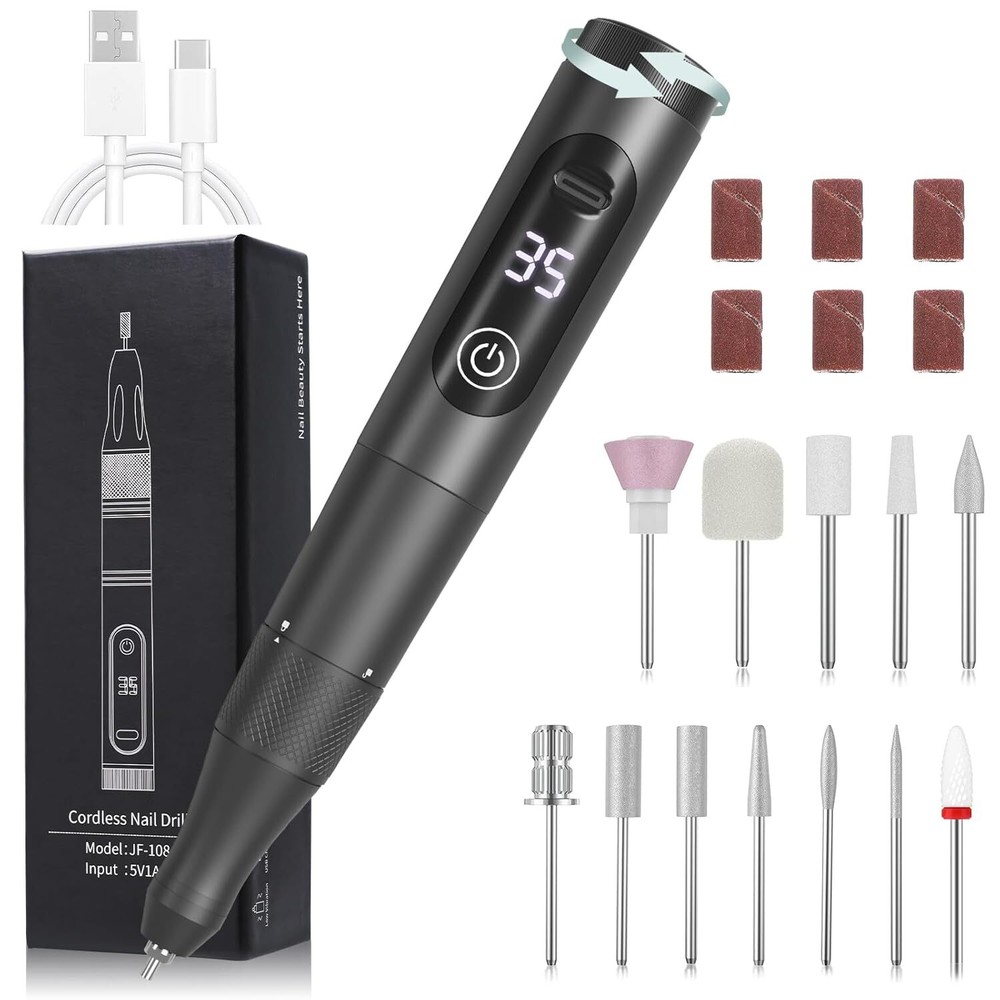 Professional Nail Drill Cordless, 35000RPM Cordless Grey