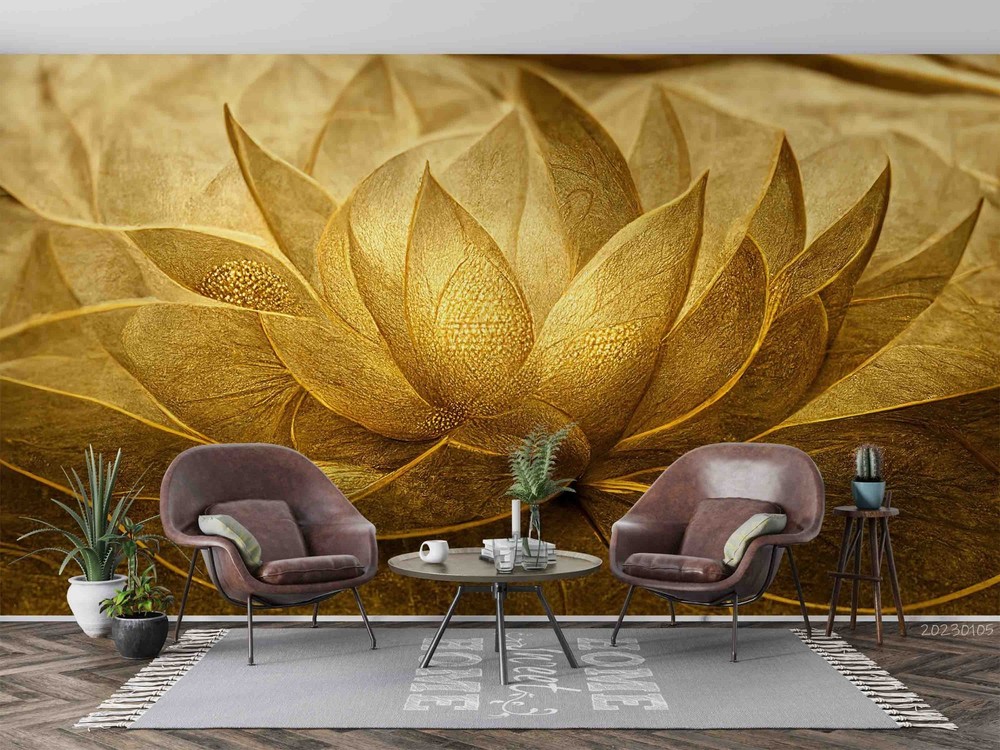 3D Gold Lotus Wall Murals Wallpaper Murals Wall Sticker